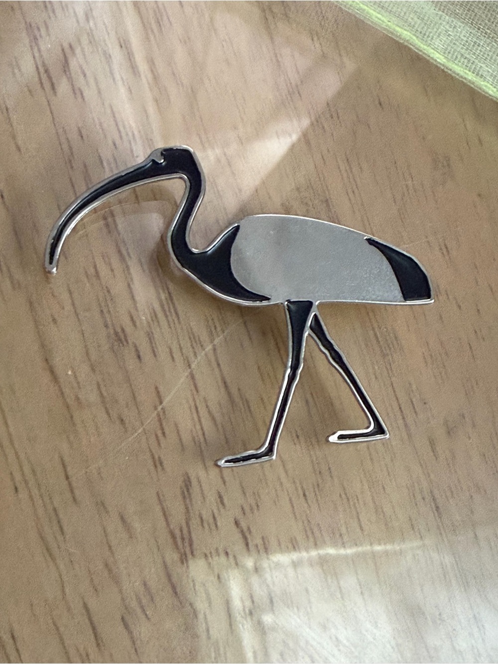 Silver and Black Ibis Bird Brooch Pin - Picture 4 of 4